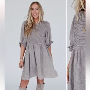 Three Bird Nest Gray Long Sleeve Dress